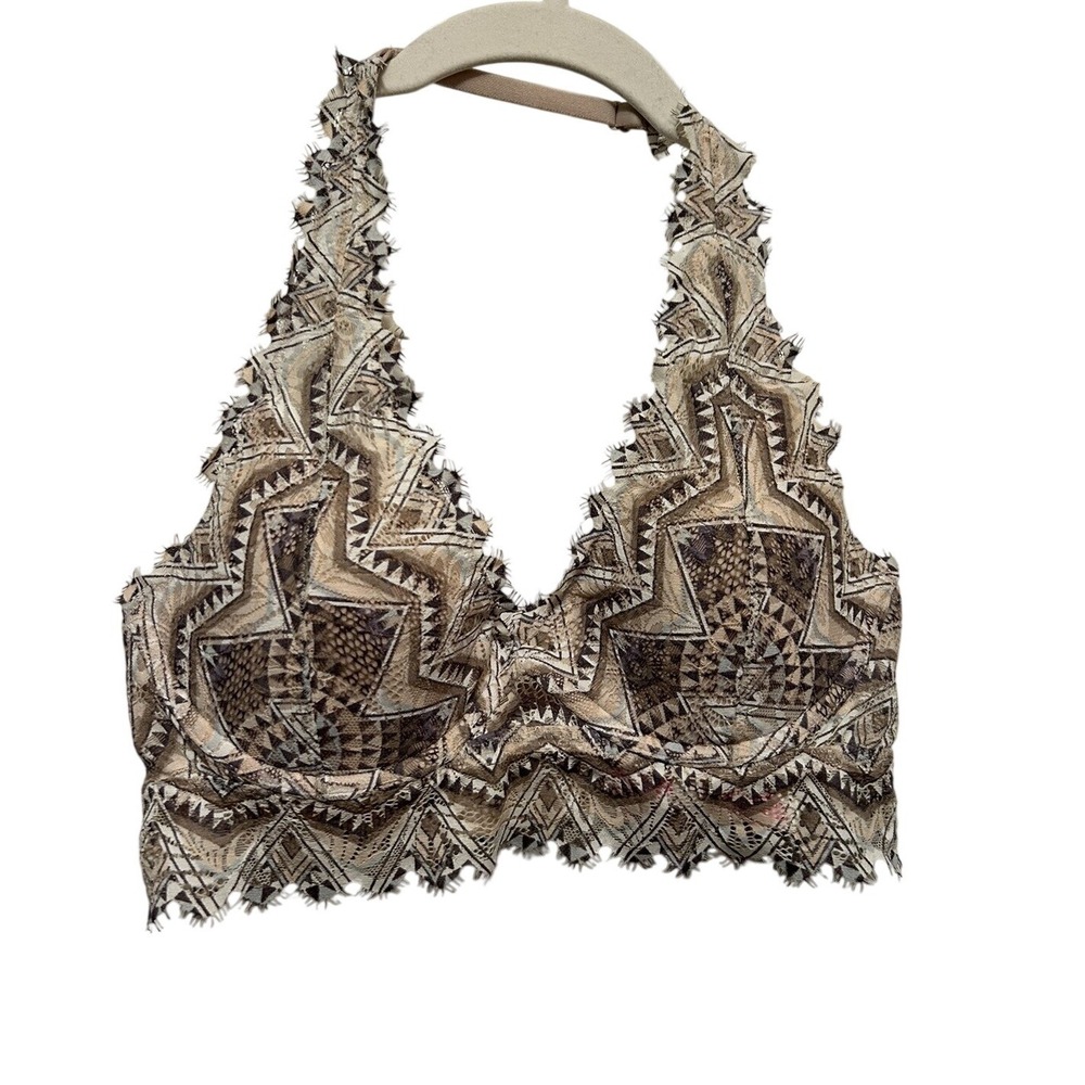 Victoria's Secret Pink lace bralette lightly lined Womens S Aztec halter bra EUC